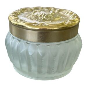 VTG Estee Lauder Re-Nutriv Face Powder Jar Empty Frosted Glass Gold Tone Lid